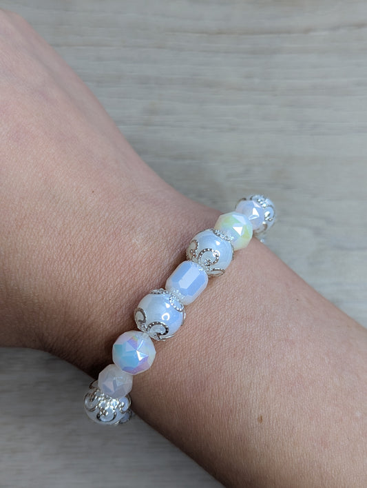 Glass Bead Bracelet White Pearl - 10mm