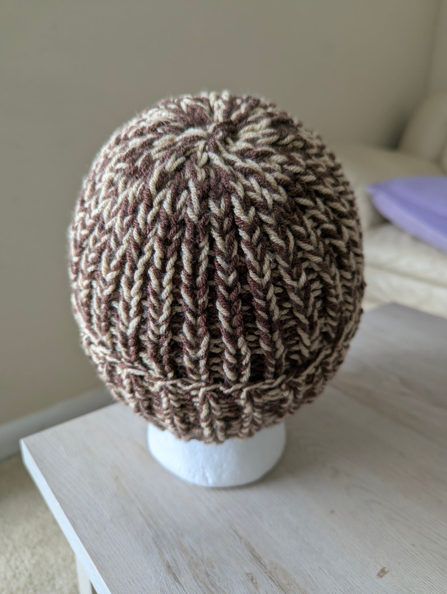 Chunky Knit Beanie - Brown & Taupe