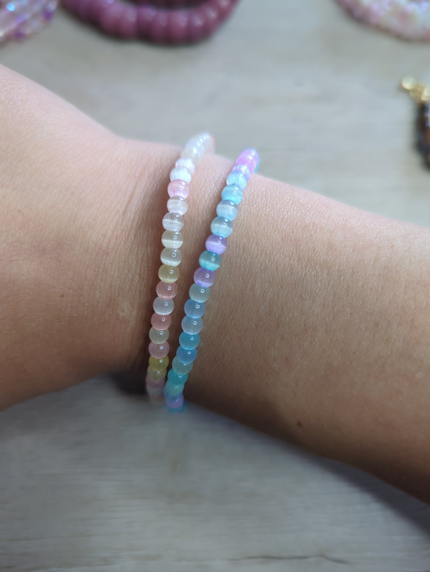 Cat Eye 4mm Glass Bead Bracelet