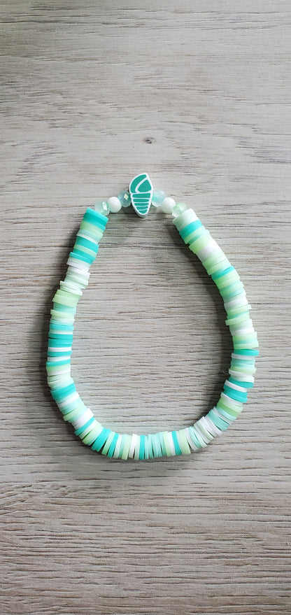 Seafoam Sea Life Clay Beaded Bracelet