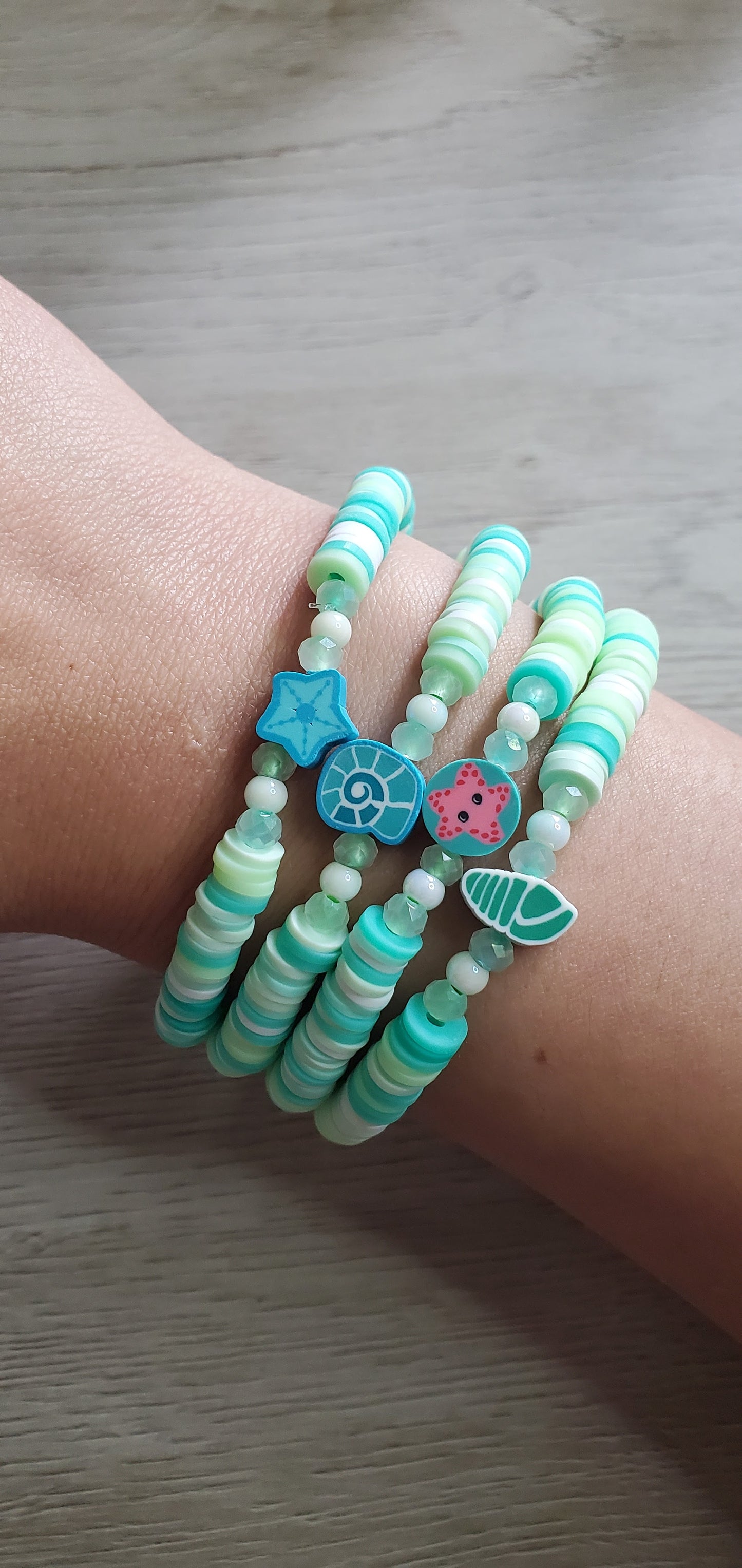 Seafoam Sea Life Clay Beaded Bracelet