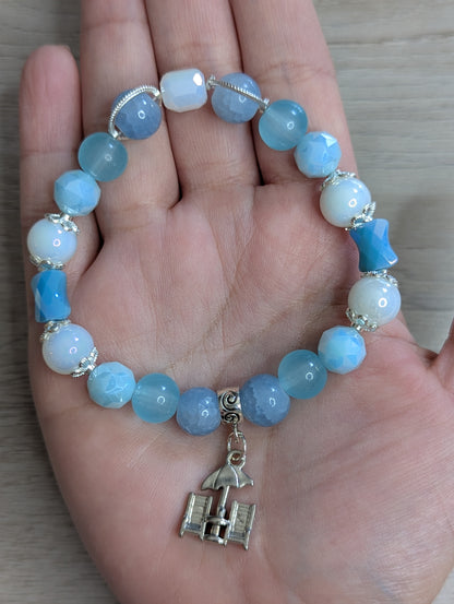 Glass Bead Bracelet Blue & White - 10mm