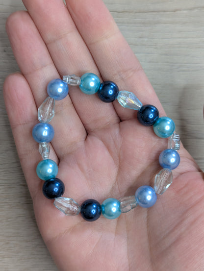 Glass Bead Bracelet Blue & White - 10mm