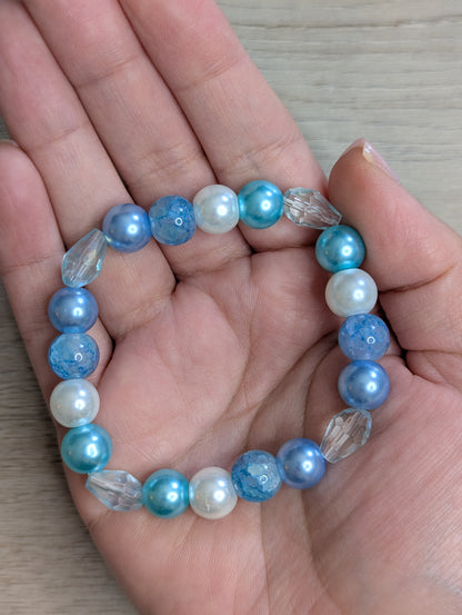 Glass Bead Bracelet Blue & White - 10mm
