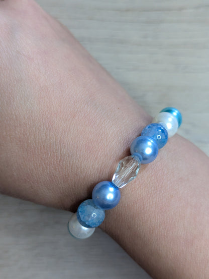 Glass Bead Bracelet Blue & White - 10mm