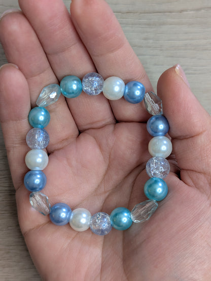 Glass Bead Bracelet Blue & White - 10mm