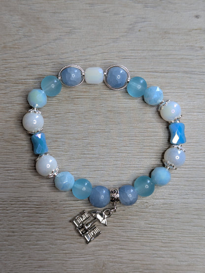 Glass Bead Bracelet Blue & White - 10mm