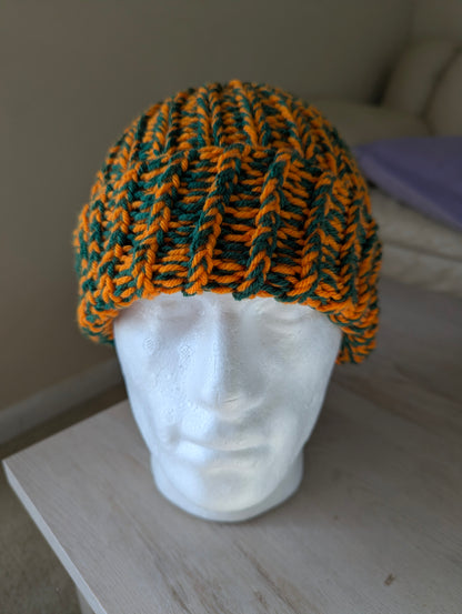 Chunky Knit Beanie - Orange & Green