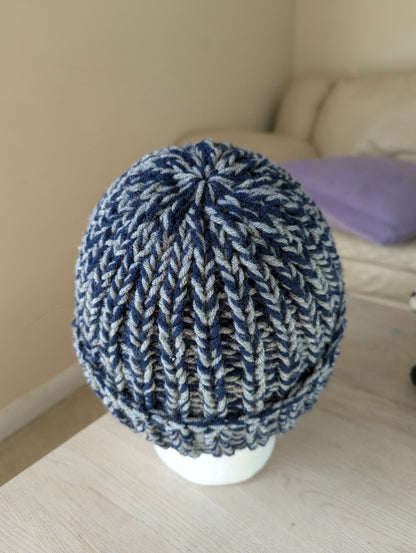 Chunky Knit Beanie - Blue & Gray