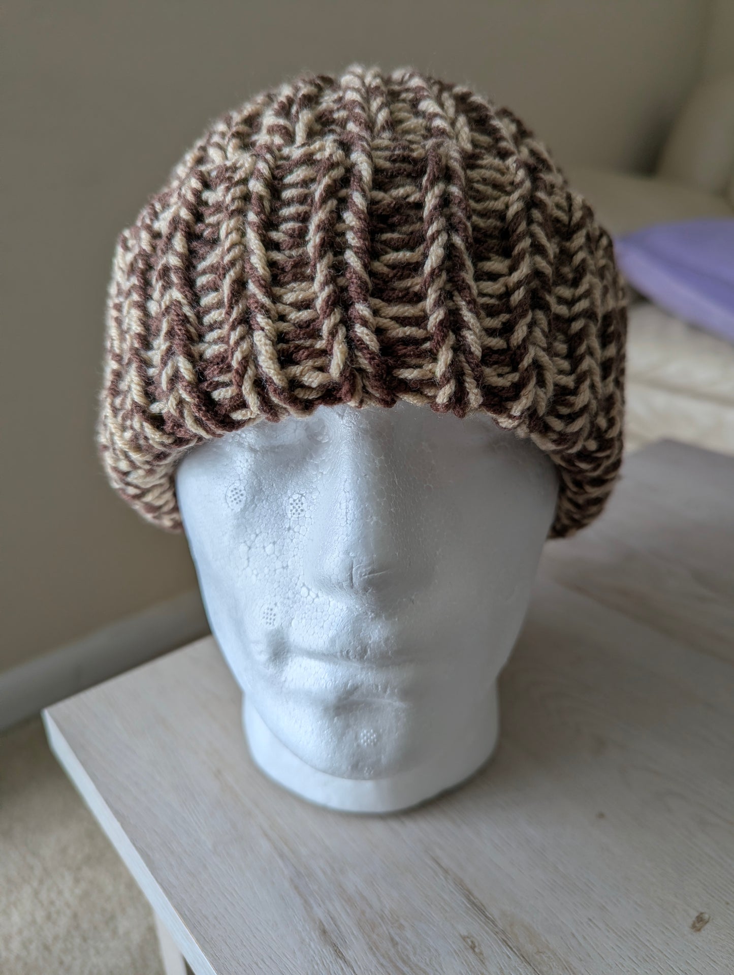 Chunky Knit Beanie - Brown & Taupe