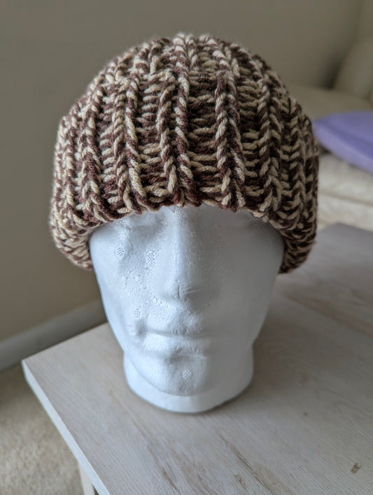 Chunky Knit Beanie - Brown & Taupe