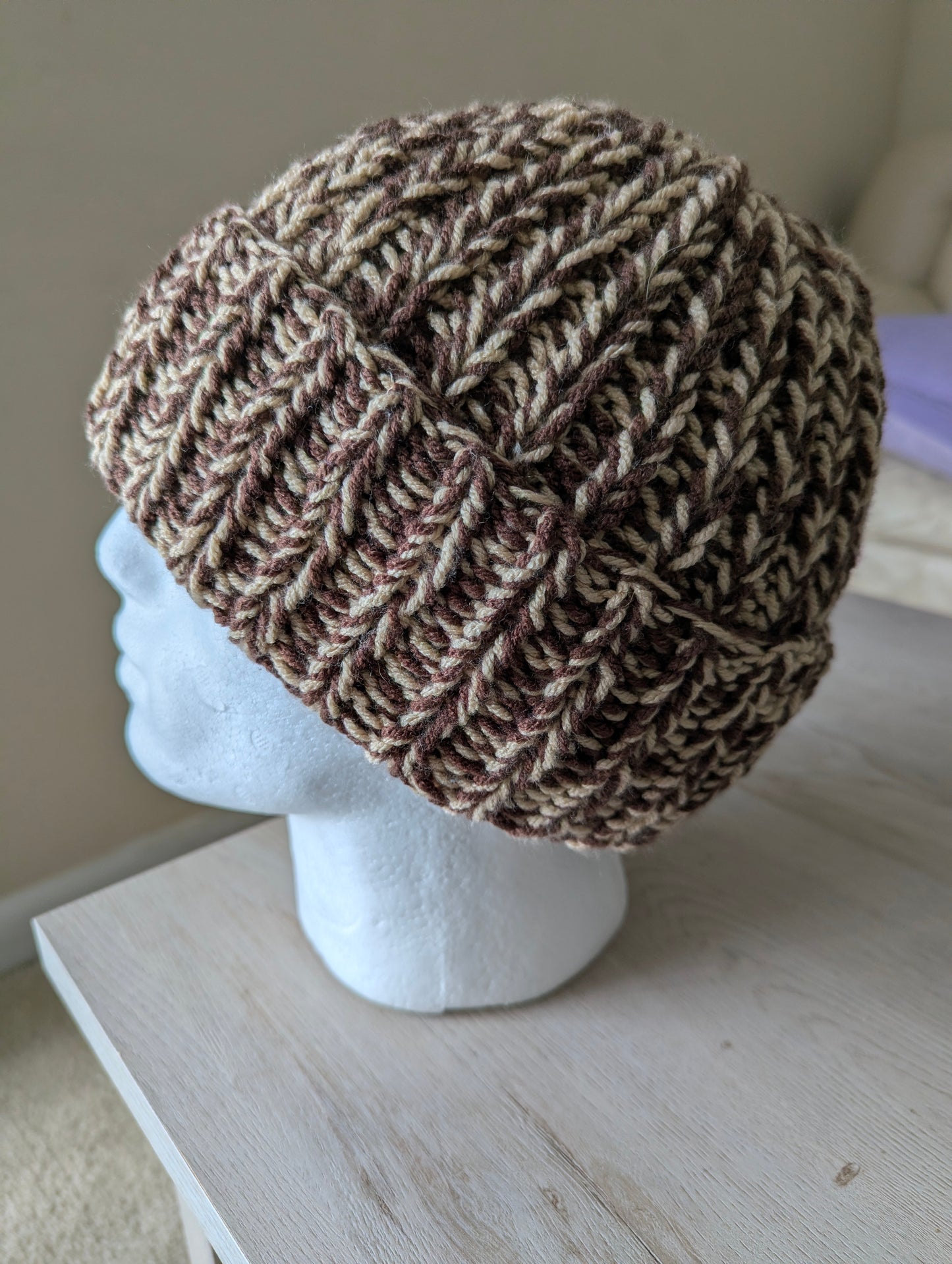 Chunky Knit Beanie - Brown & Taupe