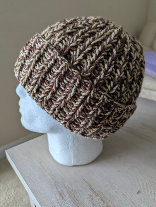 Chunky Knit Beanie - Brown & Taupe